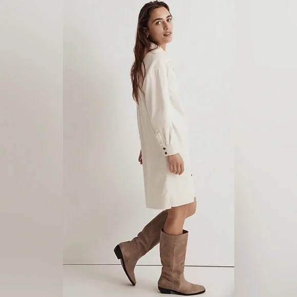 MADEWELL Mini Shirtdress, Corduroy, White/Cream, XXS - Picture 3 of 13